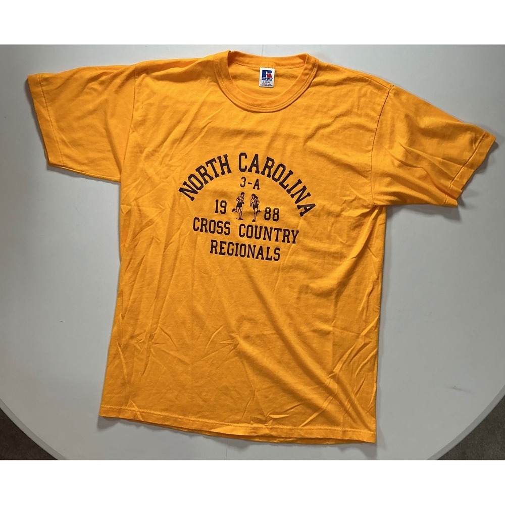 VTG USA Made 80s Single Stitch Russell Athletic T Shirt L Cross Country Gold